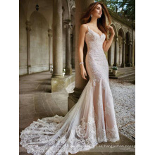 Elegante Alibaba Crystal encaje cuello en V Backless Sirena vestido de novia vestidos de novia LWM278